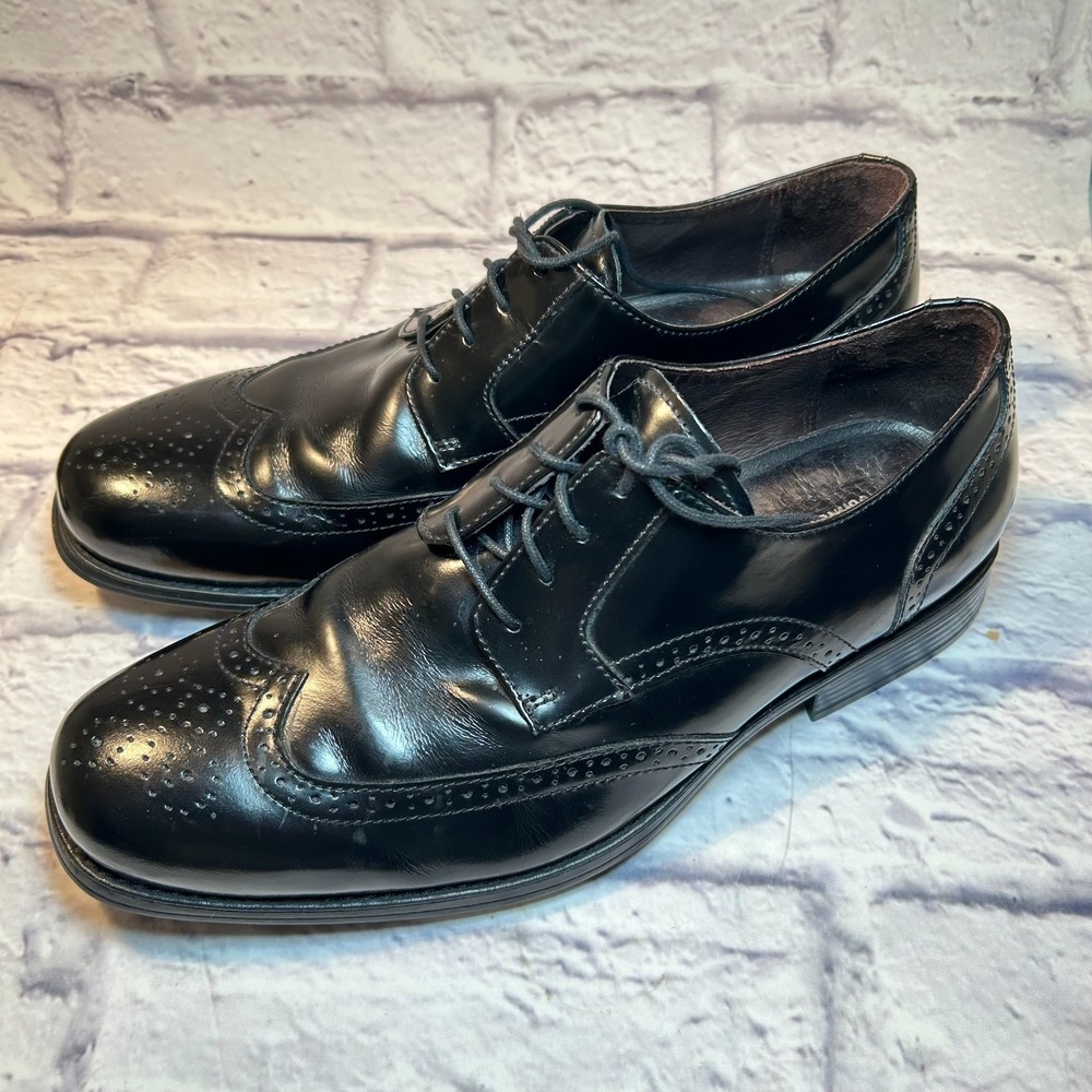 Johnston & Murphy Wingtip Brogue Dress‎ Shoes Mens 11M Black Leather Lace Up